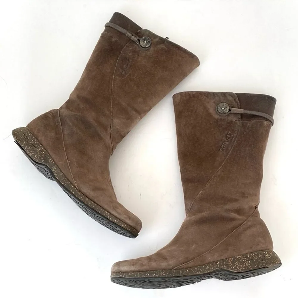 Teva Brown Boots Suede Finish Lined sz 8 Comfortable Boho CottageCore Urban Chic